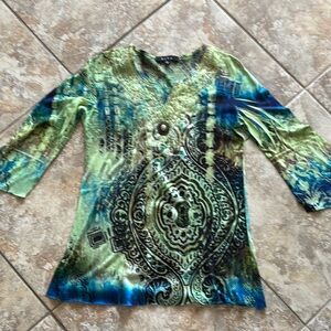 Alia Green and Blue Patterned Top